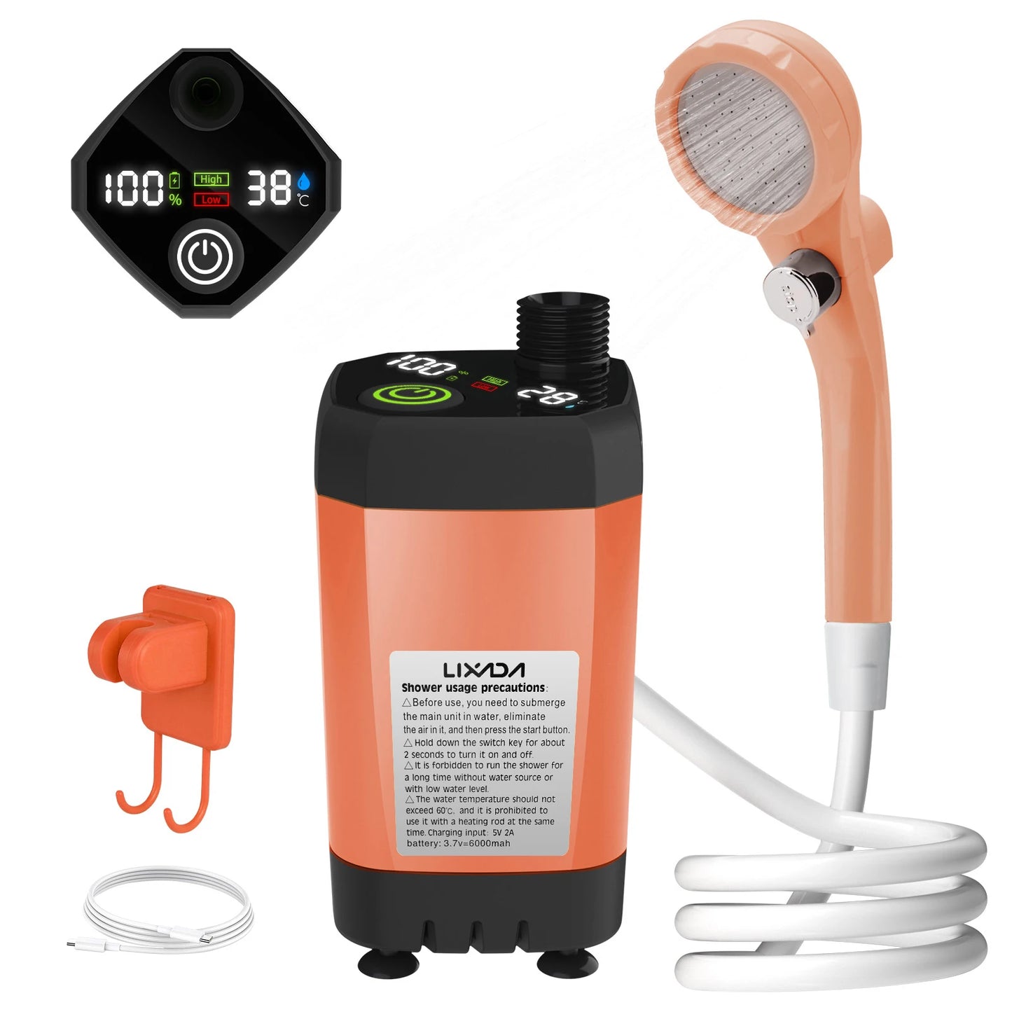 Draagbare Nood- en Survival Campingdouche met Slim Display – 6000mAh Outdoor Douchekit