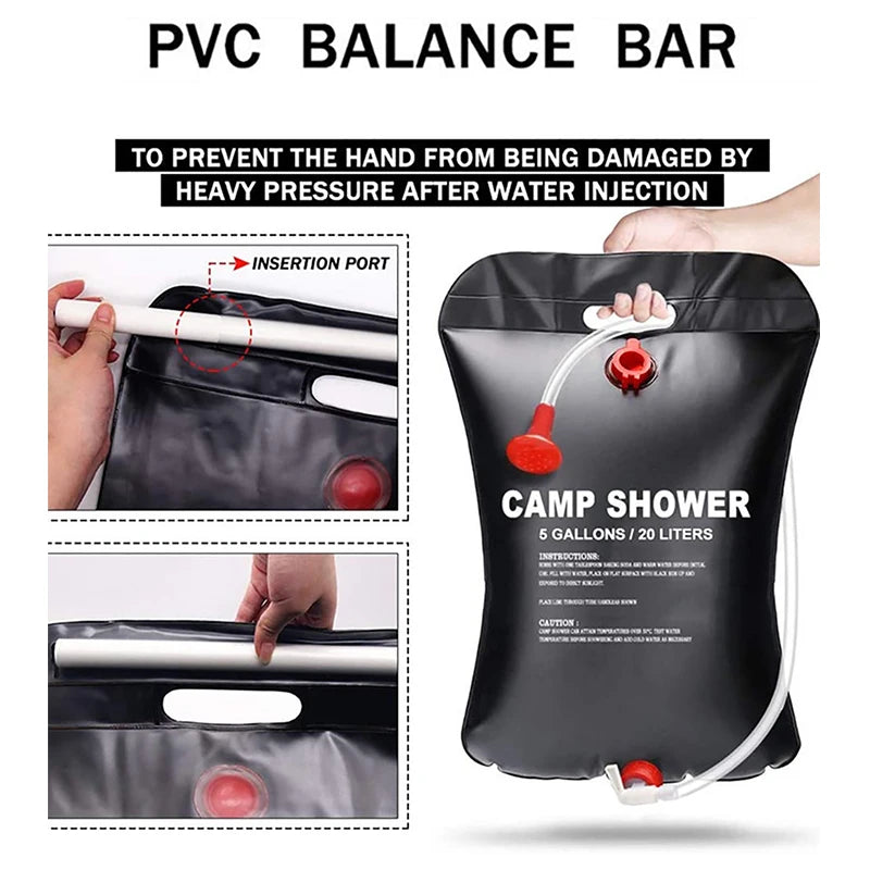 Nood- en Survival Douchezak – Zonverwarmde Campingdouche met 20L - Afneembare Slang