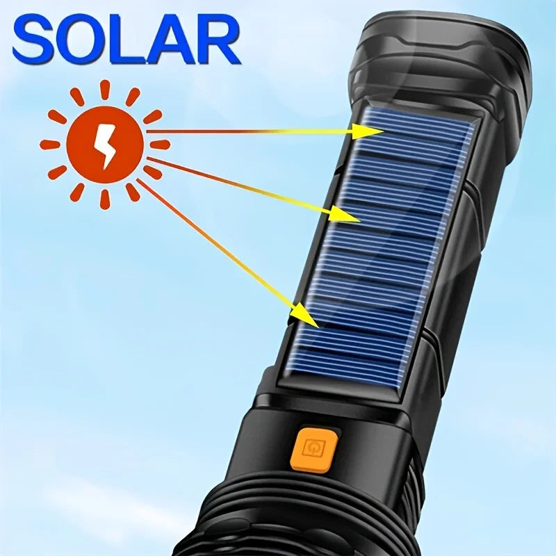 Nood LED Zaklamp, Oplaadbare USB en Zonne-energie Tactical Lamp voor Survival en Nood