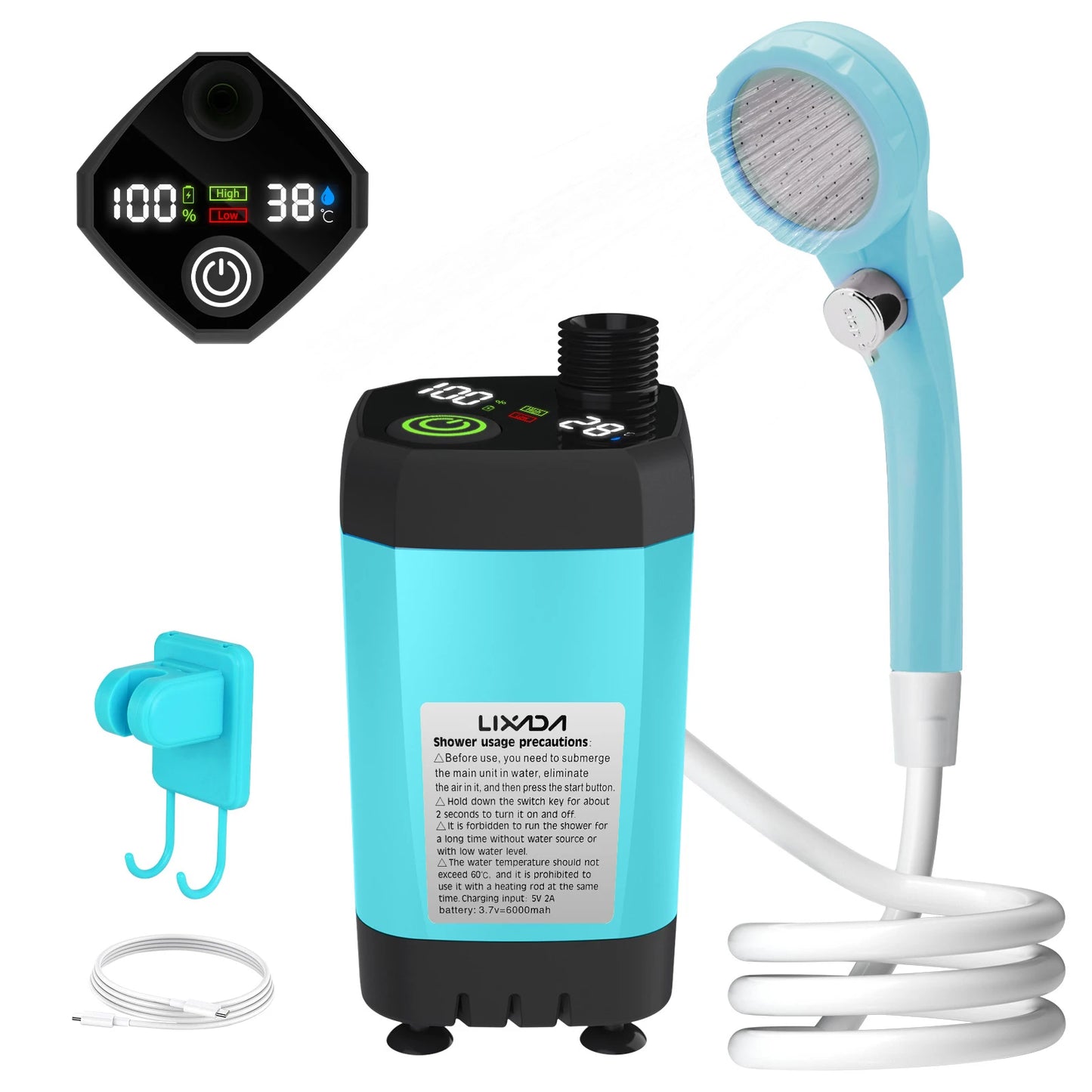 Draagbare Nood- en Survival Campingdouche met Slim Display – 6000mAh Outdoor Douchekit