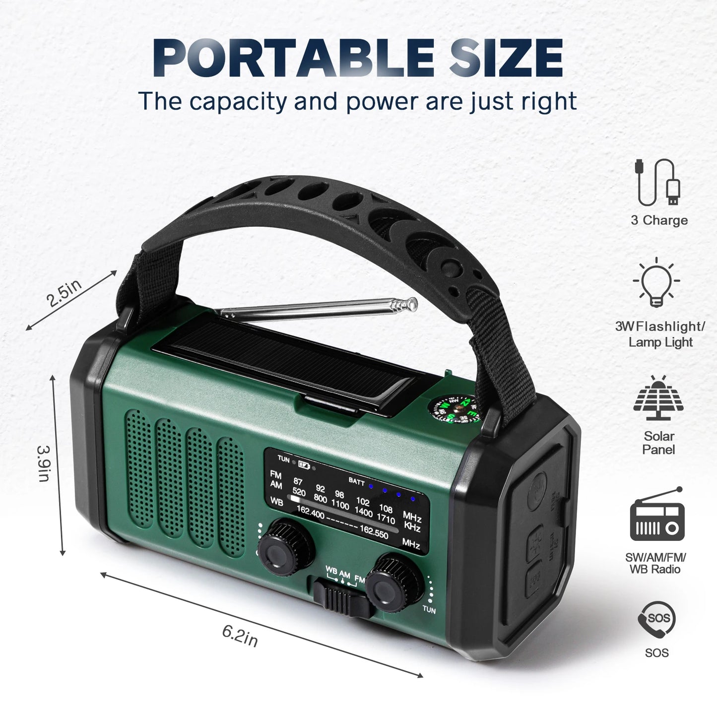 Draagbare Noodradio met Powerbank 10000mAh, Zonnepaneel & SOS Alarm