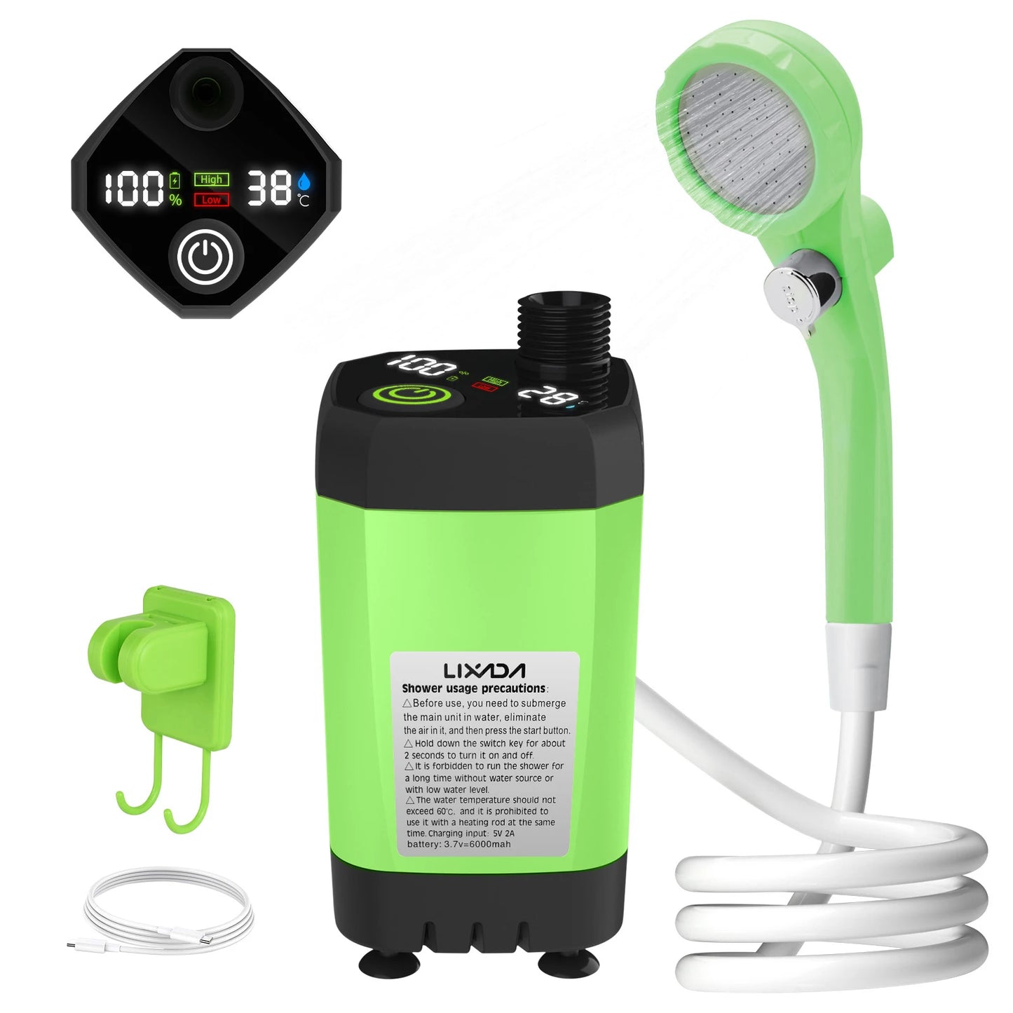 Draagbare Nood- en Survival Campingdouche met Slim Display – 6000mAh Outdoor Douchekit