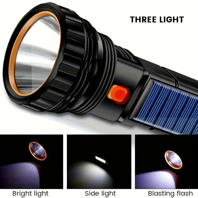 Nood LED Zaklamp, Oplaadbare USB en Zonne-energie Tactical Lamp voor Survival en Nood