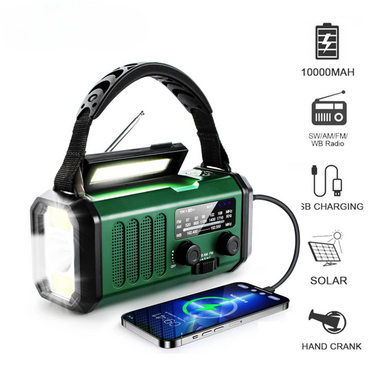 Draagbare Noodradio met Powerbank 10000mAh, Zonnepaneel & SOS Alarm