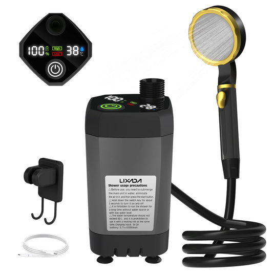 Draagbare Nood- en Survival Campingdouche met Slim Display – 6000mAh Outdoor Douchekit