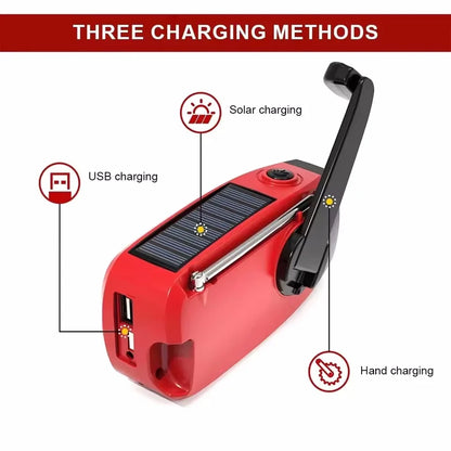 Noodradio met Solar en Handcrank, Weerberichten, Oplader en LED Zaklamp