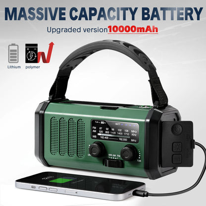 Draagbare Noodradio met Powerbank 10000mAh, Zonnepaneel & SOS Alarm