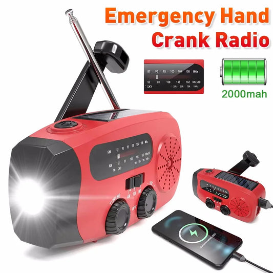 Noodradio met Solar en Handcrank, Weerberichten, Oplader en LED Zaklamp