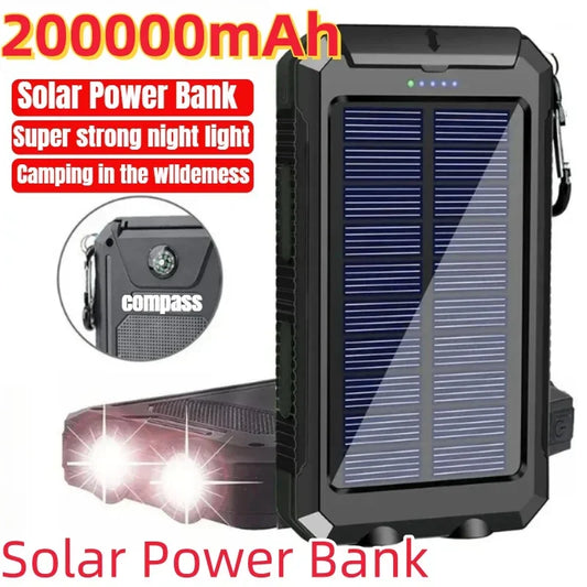 Nood Powerbank 200,000mAh met LED-lamp - Waterdicht - Zonne-oplaadfunctie - Dual USB voor Buiten